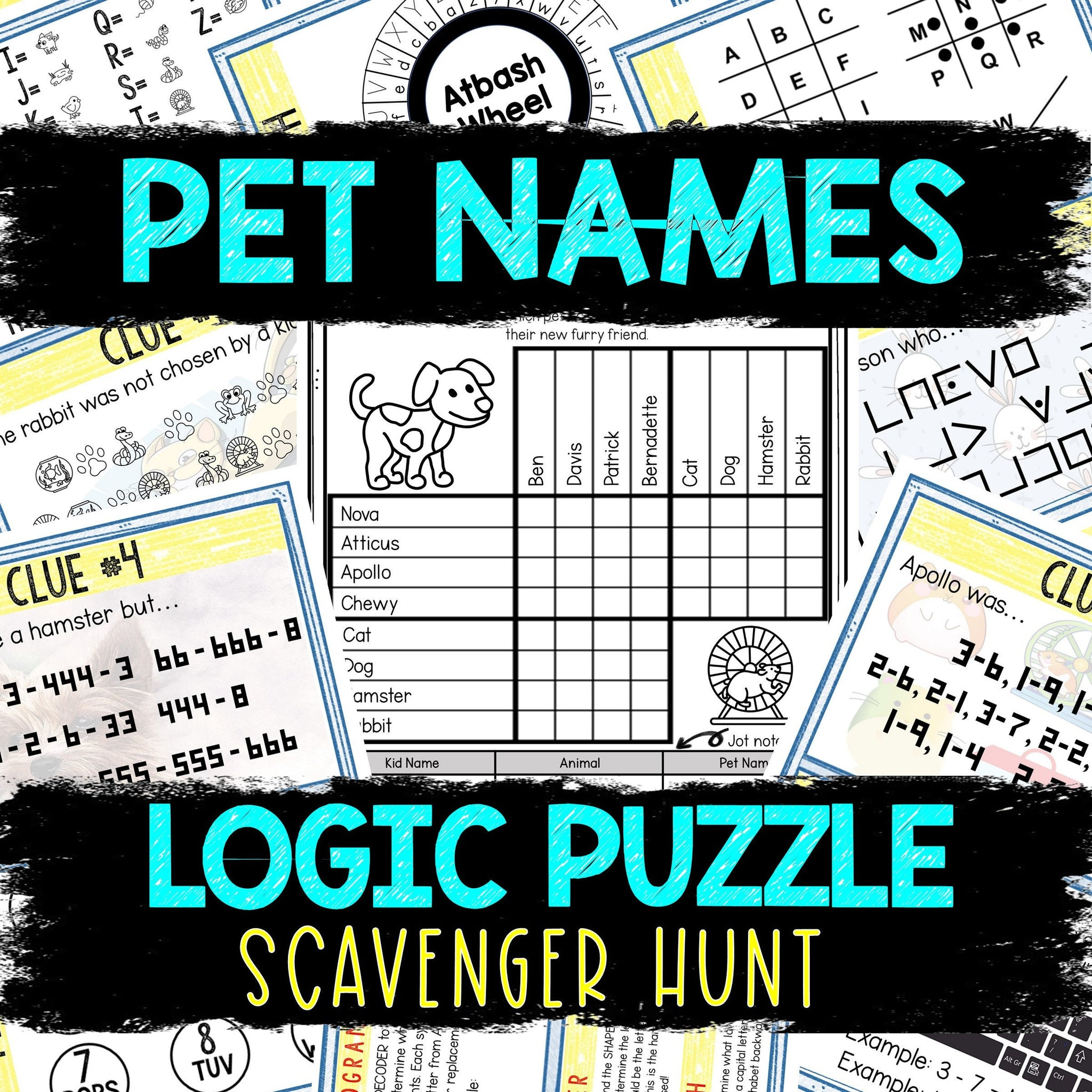 Logic Puzzle Scavenger Hunt Game For Kids - Party Game - Pet Names throughout Baron Logic Printable Puzzles With Answers