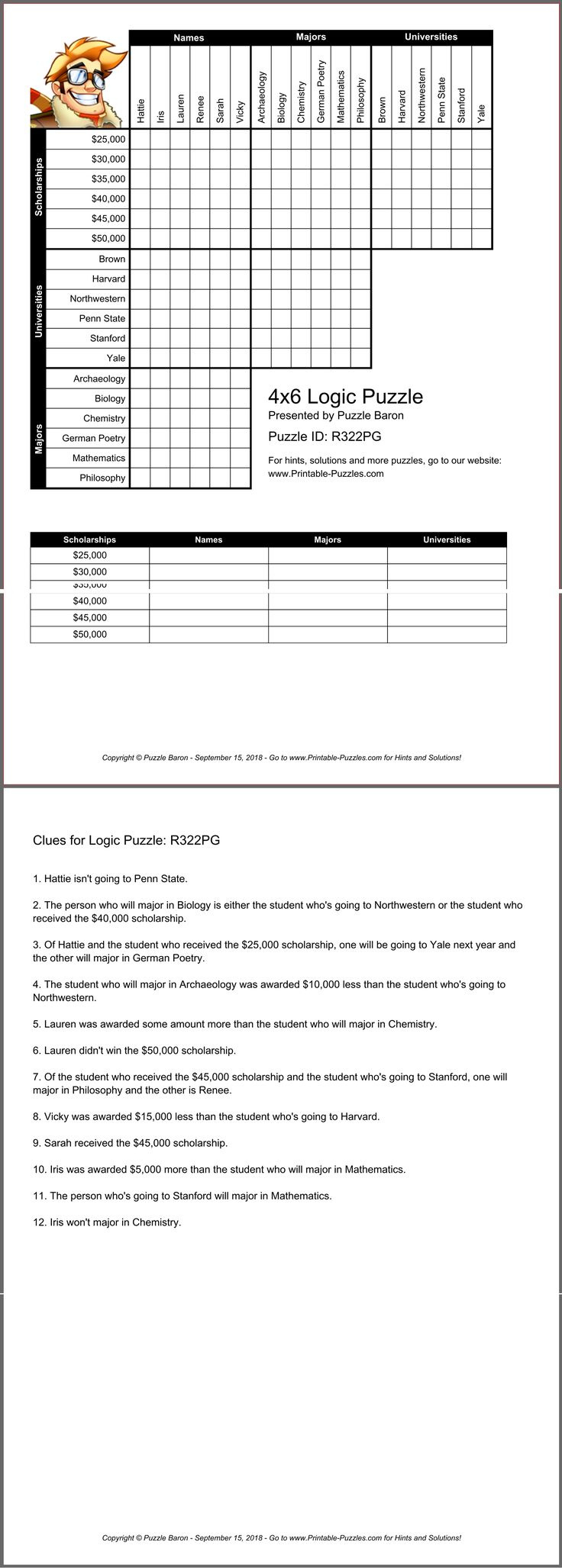 Logic Puzzles And Brain Teasers For Students within Logic Table Puzzles
