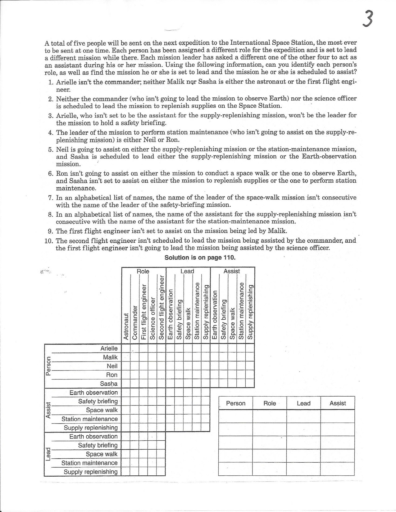 Logical Deduction - Logic Puzzle From The International Space within Logic Grid Puzzles With Answers