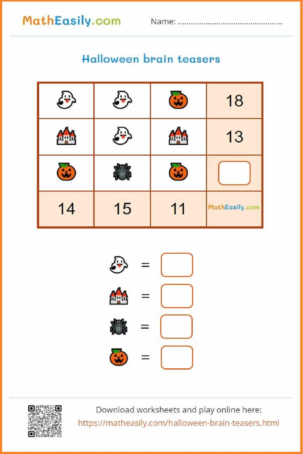 Math Halloween Puzzles Online + Pdf 🎃 inside Halloween Logic Puzzle Free Printable