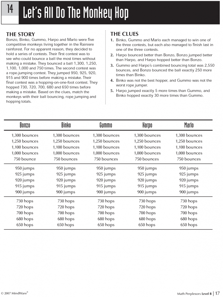 Math Perplexors: Level B within Mindware Logic Puzzles Printable