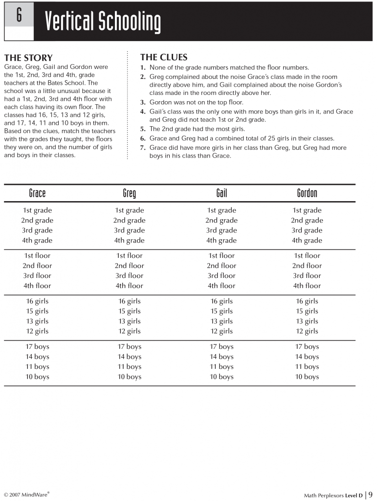 Math Perplexors: Level D in Mindware Logic Puzzles Printable