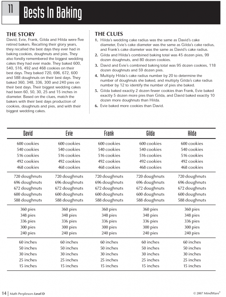 Math Perplexors: Level D pertaining to Mindware Logic Puzzles Printable