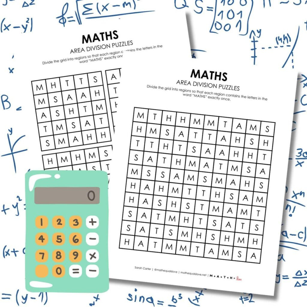 Maths Area Division Logic Puzzles | Math = Love for Printable Collection Of 12 Logic Problems