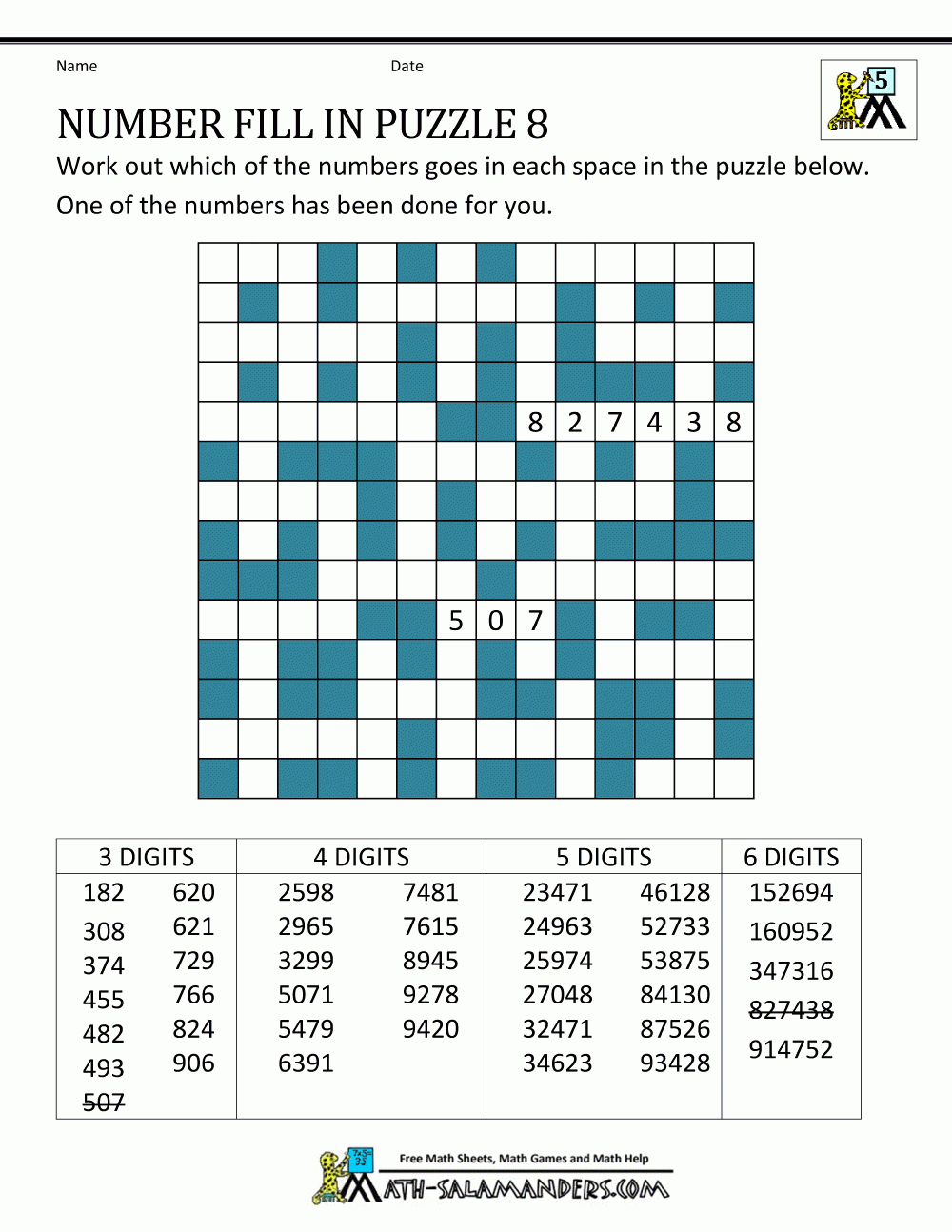 Number Fill In Puzzles pertaining to Fill in Number Puzzles