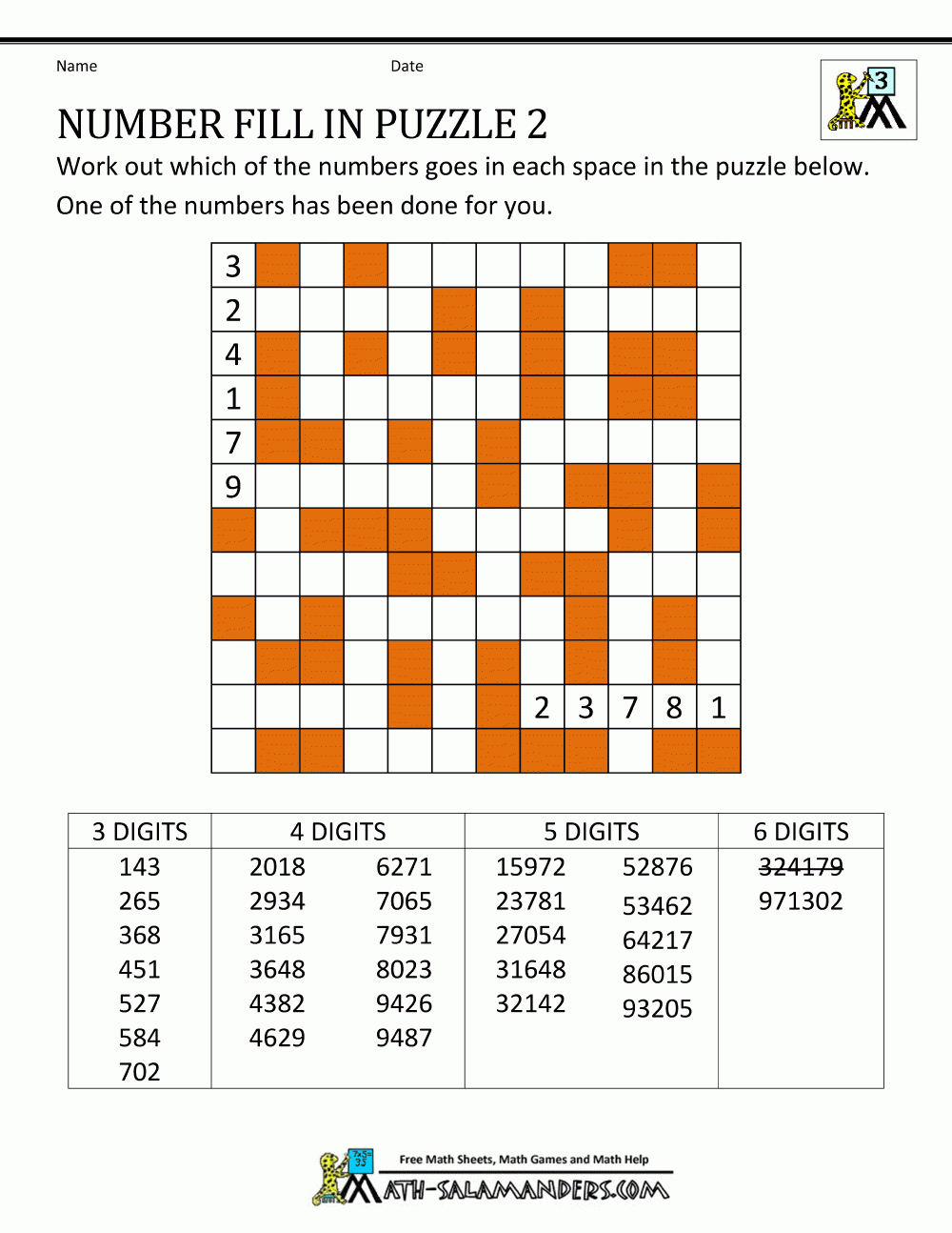 Number Fill In Puzzles pertaining to Free Printable Fill It In Number Puzzles