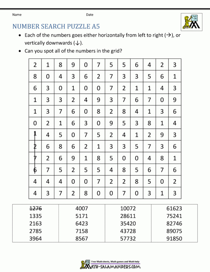 Number Fill in Puzzle Answer Key