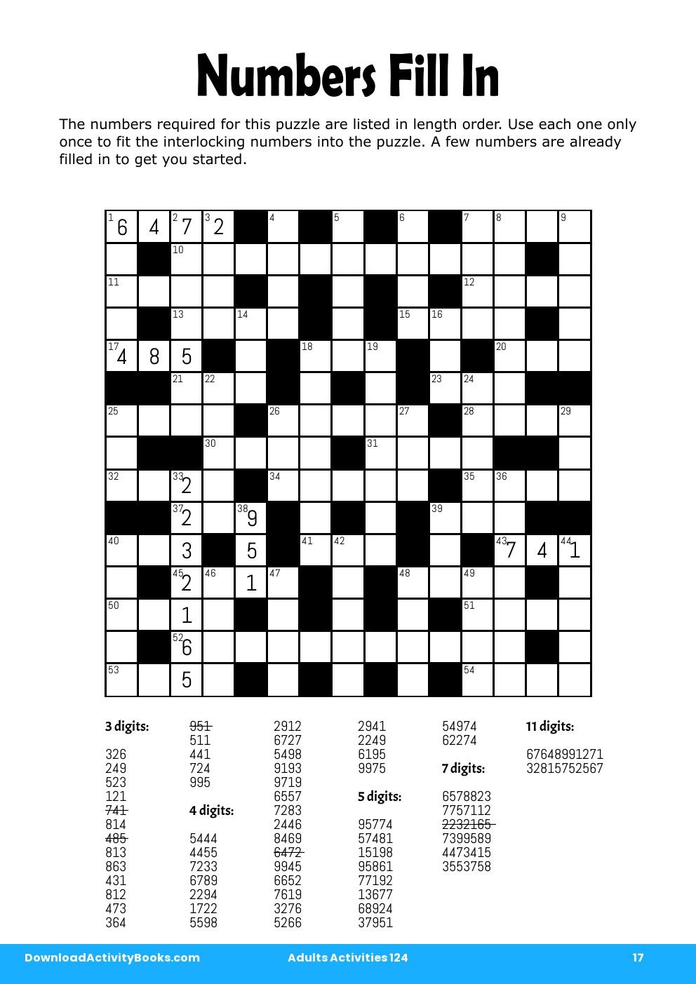 Numbers Fill In In Adults Activities 124 for Printable Number Fill in Puzzles For Adults