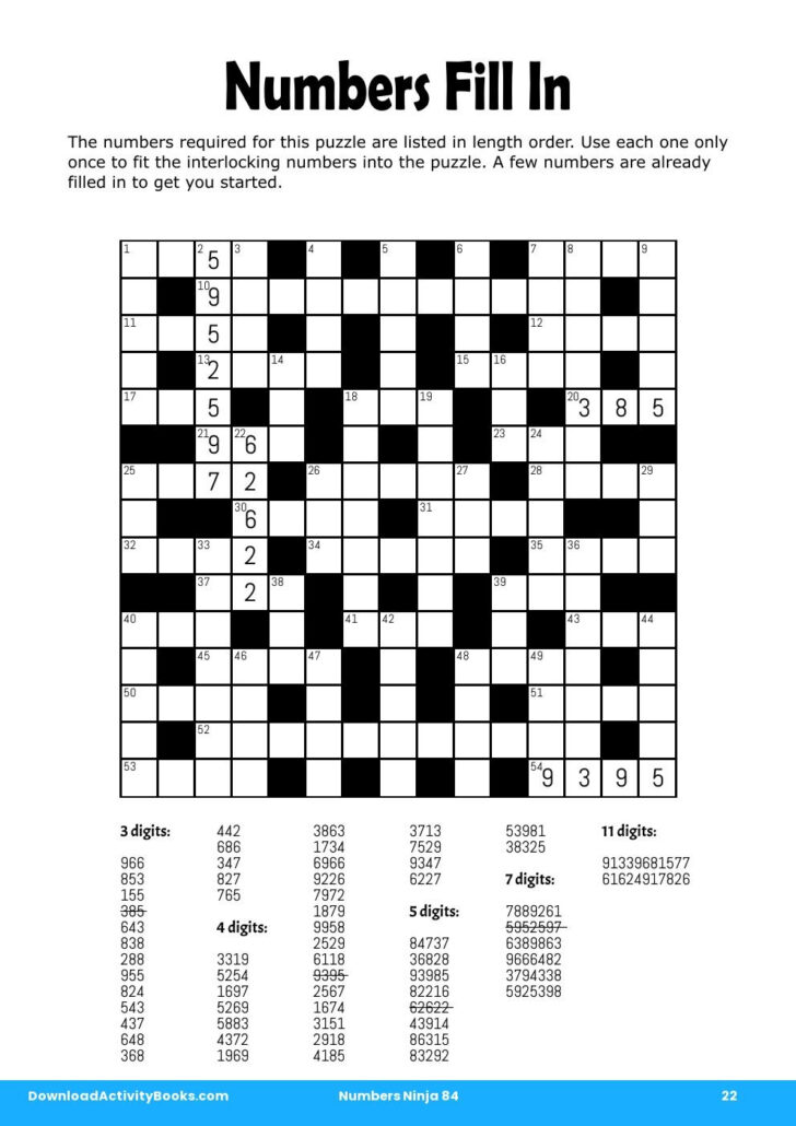 Number Fill in Puzzles Printable