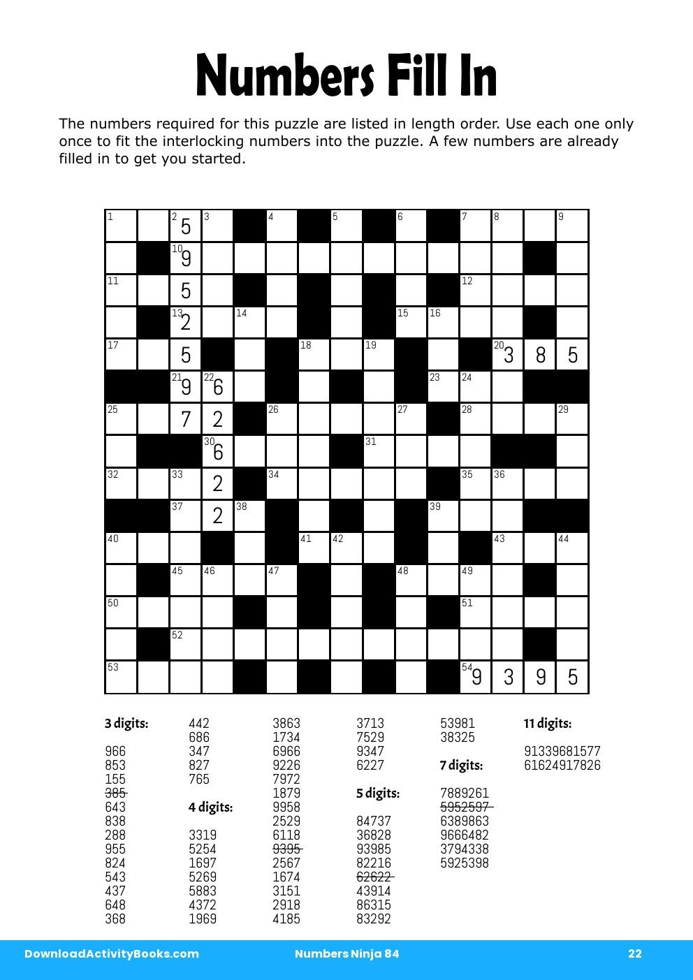 Numbers Fill In In Numbers Ninja 84 regarding Number Fill in Puzzles Printable