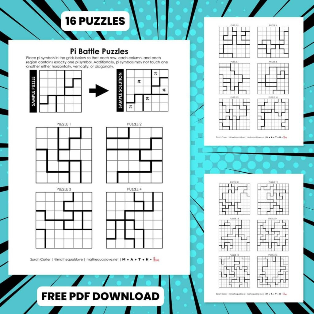 Pi Battle Logic Puzzles | Math = Love inside 12 Printable Logic Puzzles