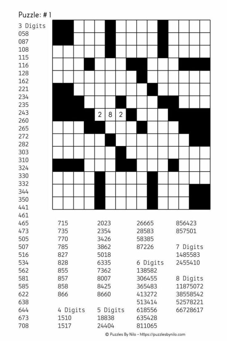 Free Printable Fill in Numbers Puzzles