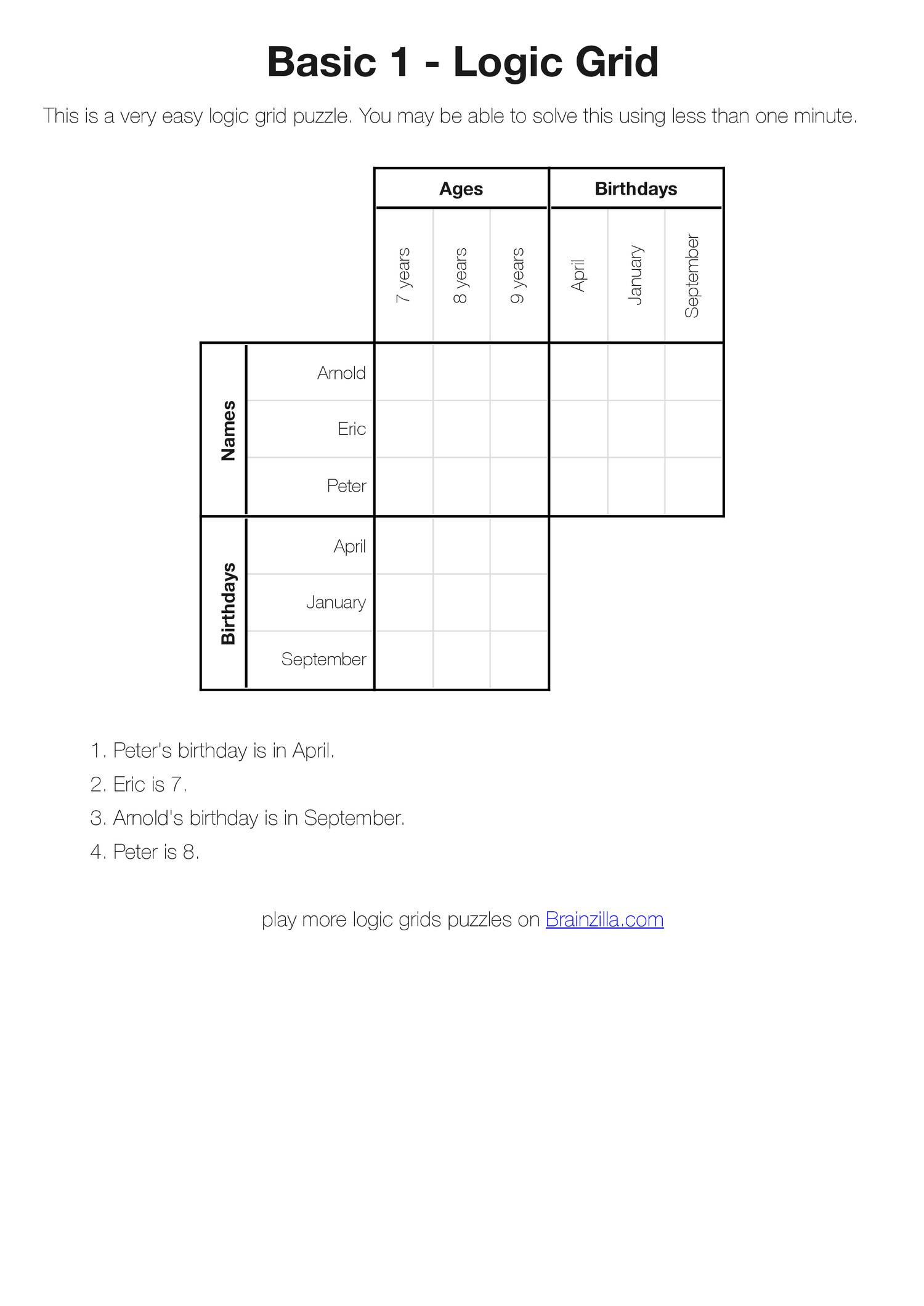 Printable Logic Grid Puzzles (Brainzilla).Pdf | Docdroid regarding Matric Logic Print Out