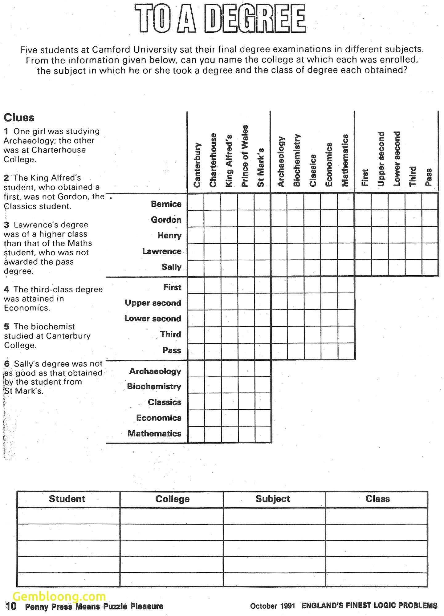 Printable Logic Puzzle - Worksheets Library with Free Printable Logic Puzzle
