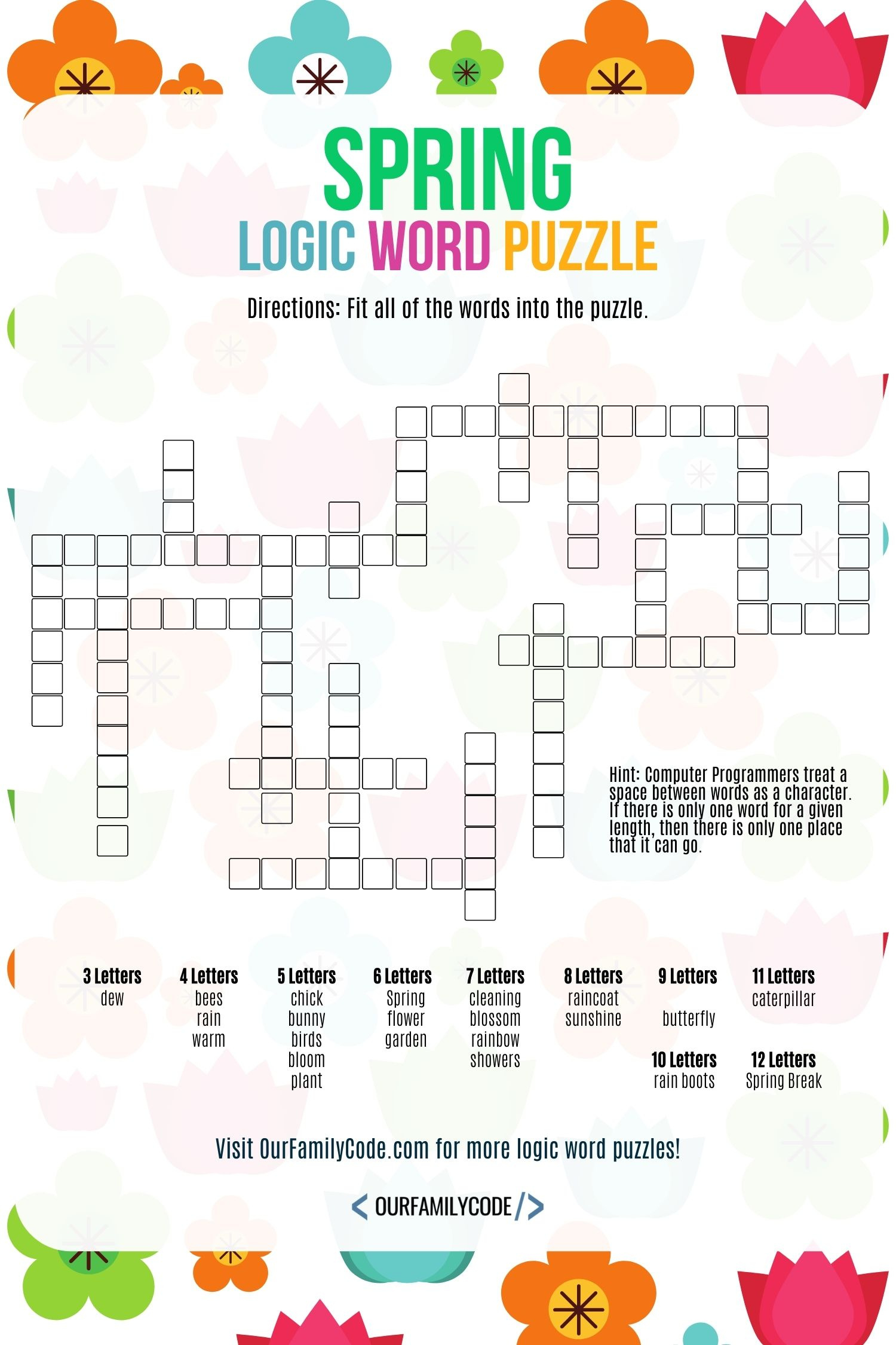Spring Logic Word Puzzle Spatial Reasoning Activity - Our Family Code with regard to Logic Puzzles Free