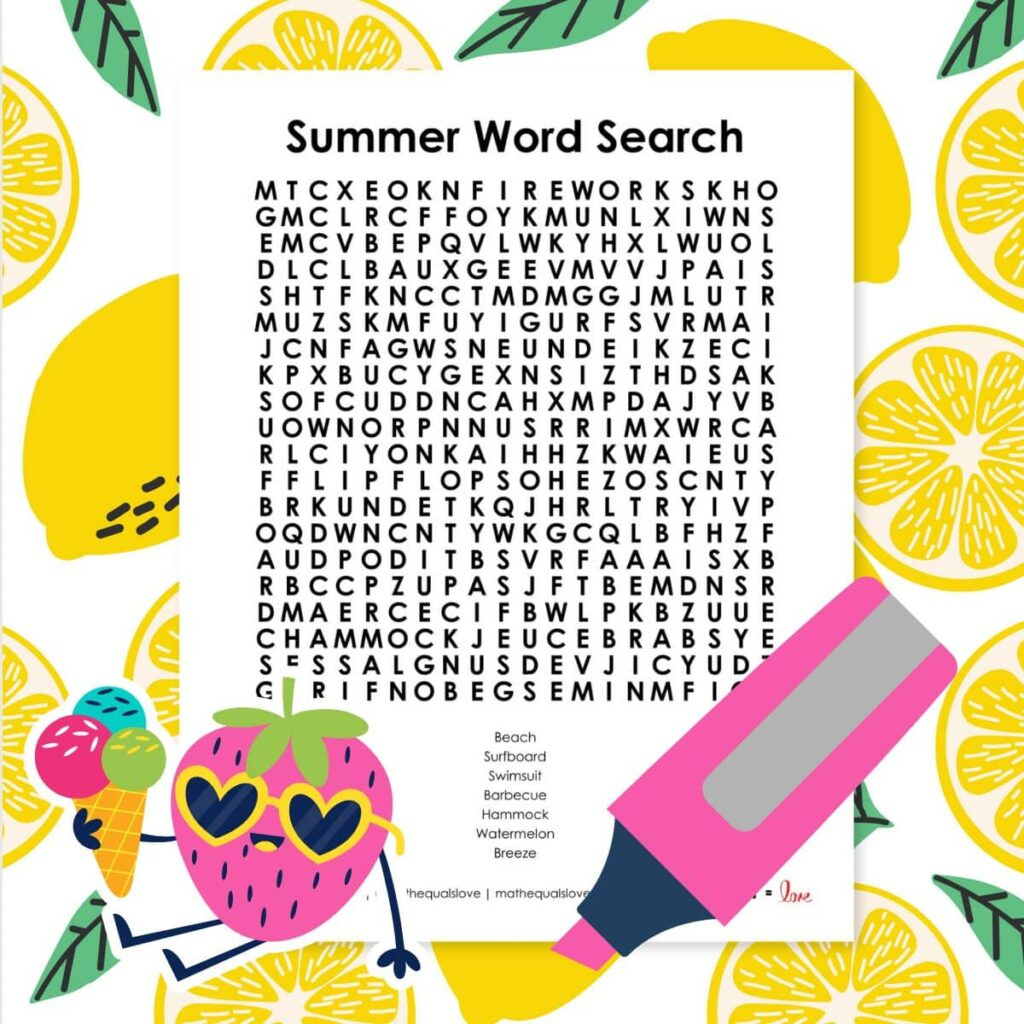 Summer Word Search Puzzle | Math = Love throughout Logic Lovely Printable Word Searches