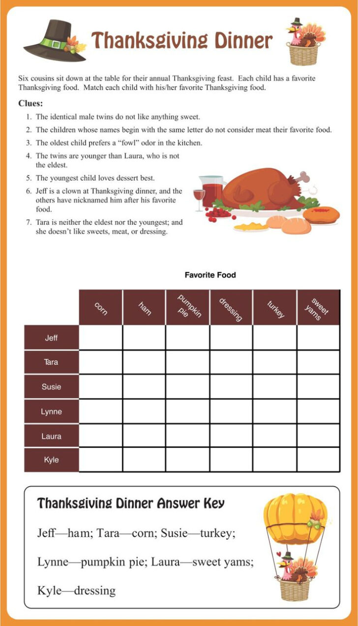 Thanksgiving Logic Puzzle Printables Free