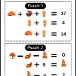 Thanksgiving Logic Puzzles, 10 Math Puzzles, Addition And Subtraction,  Season Holiday Regarding Thanksgiving Logic Puzzle Printables