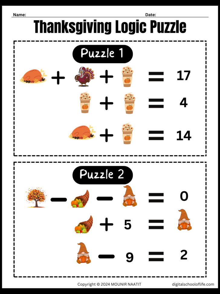 Thanksgiving Logic Puzzle Printables