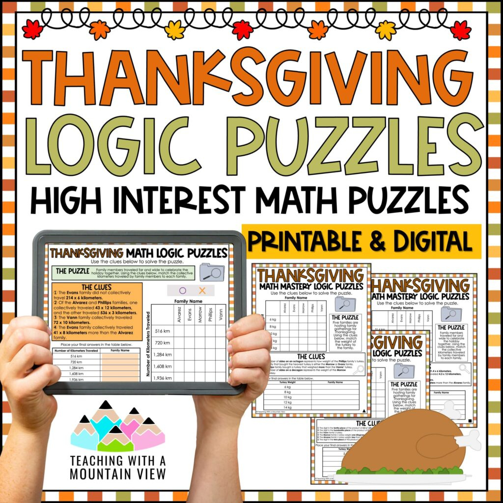 Thanksgiving Math Logic Puzzles Activities For Critical Thinking in Free Printable Thanksgiving Logic Puzzles