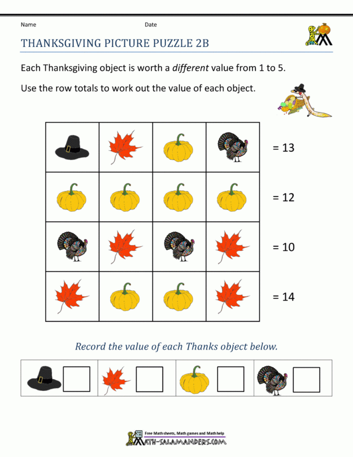 Thanksgiving Logic Puzzle Printable