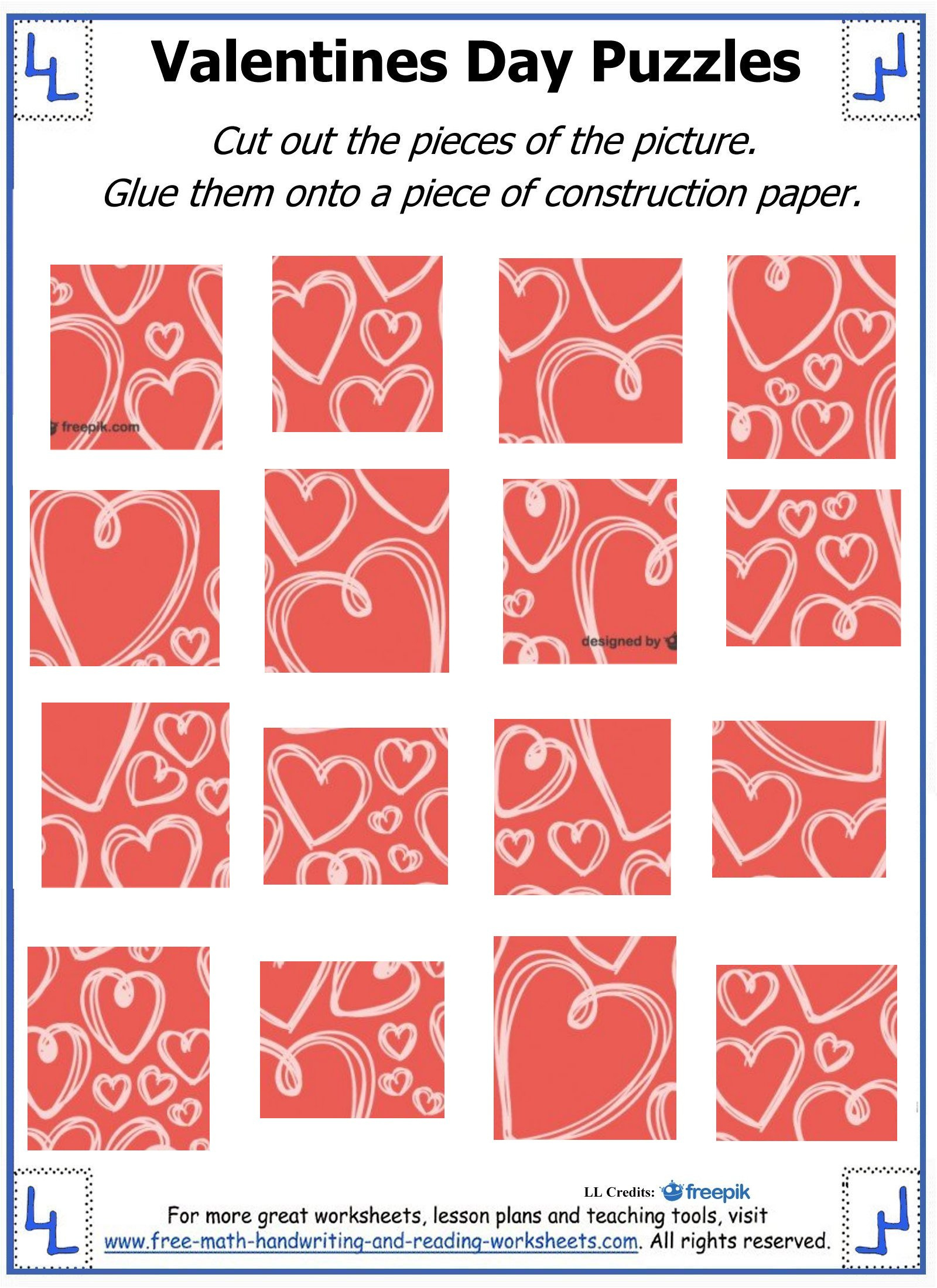 Valentine Day Puzzles - Printable Cut &amp;amp; Paste Puzzles inside Valentines Logic Puzzle Printable