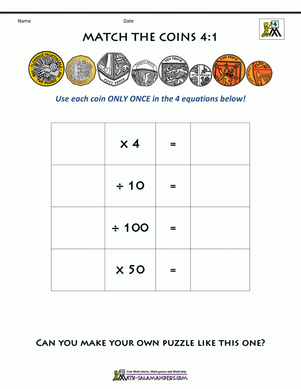 Year 4 Money Challenges intended for Printable Money Logic Puzzles