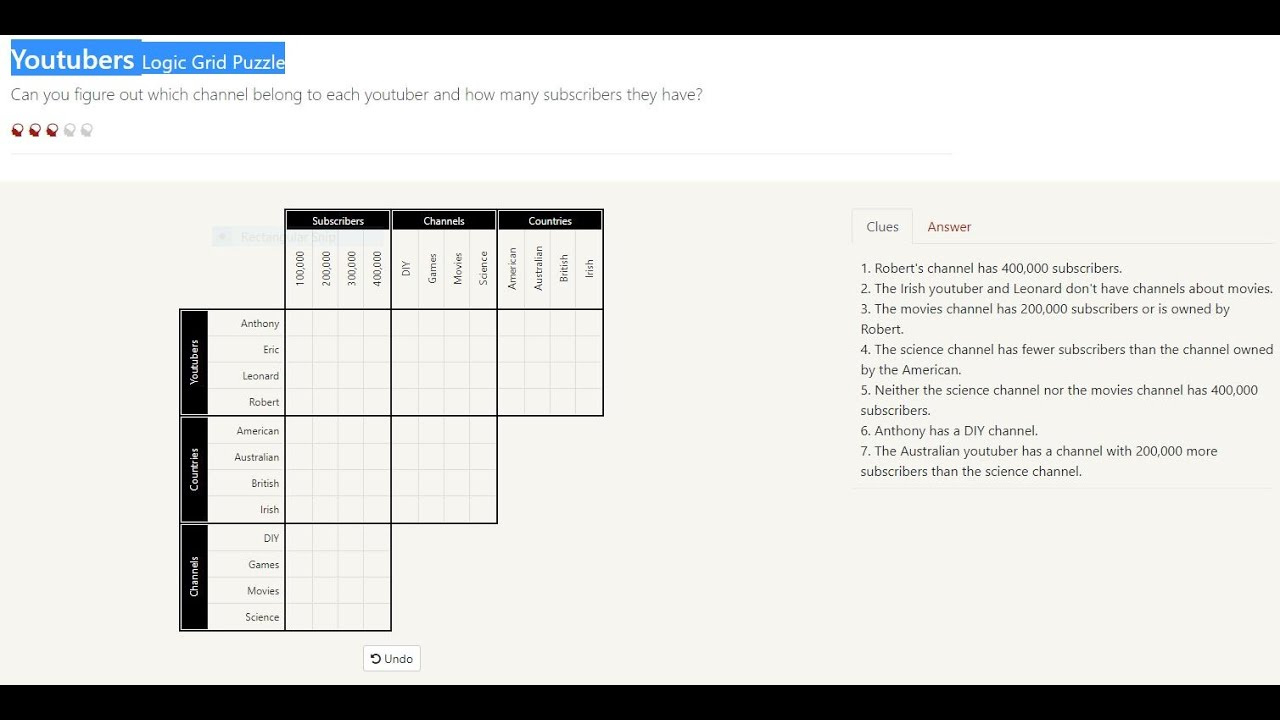 Youtubers - Logic Grid Puzzle - Walkthrough pertaining to Bainzilla Logic Puzxles